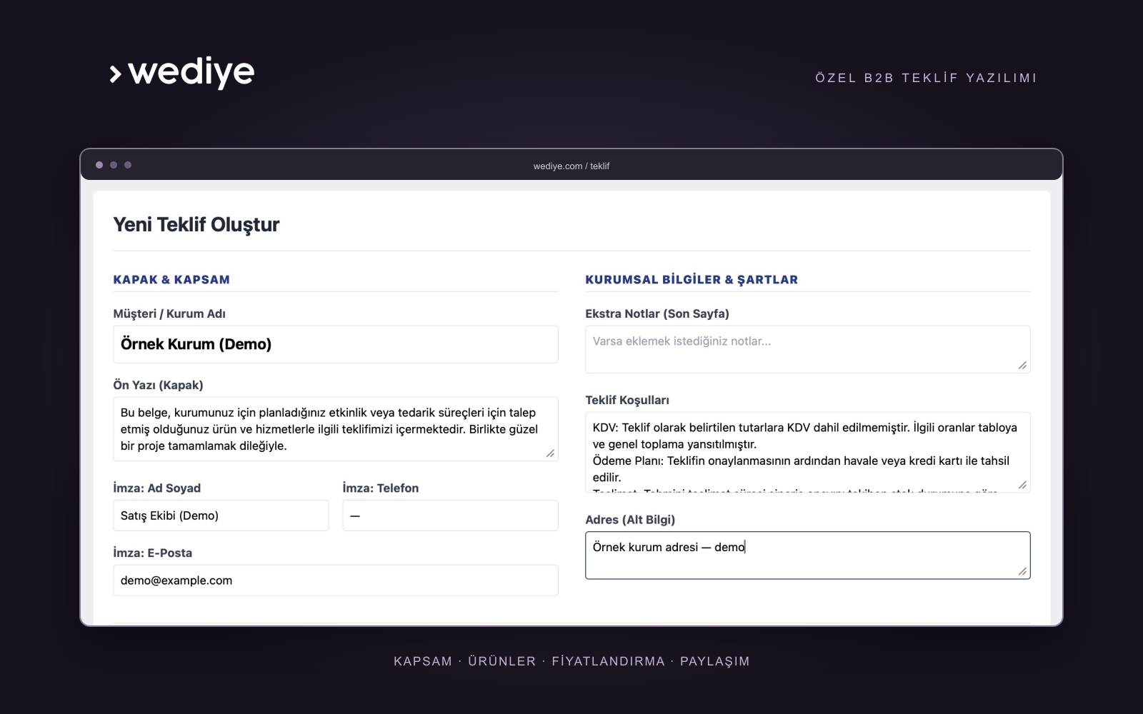 Wediye B2B Teklif Yazılımı